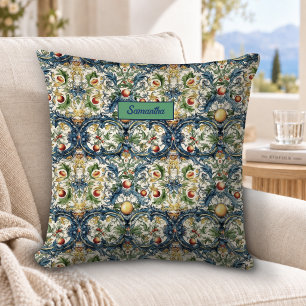 Sicilian Mediterranean citrus blue tiles Throw Pillow