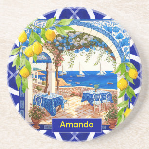 Sicilian Mediterranean majolica citrus blue tiles Coaster