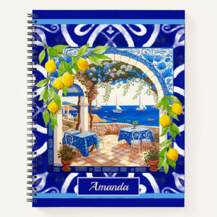 Sicilian Mediterranean majolica citrus blue tiles Notebook