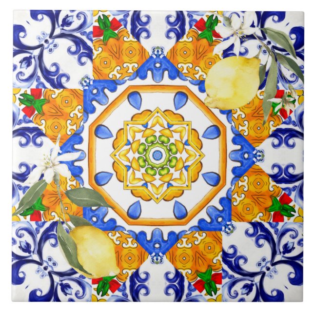 Sicilian style,lemons,majolica Ceramic Tile (Front)