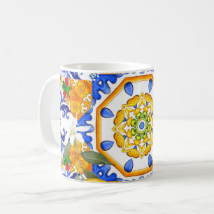 Sicilian style,lemons,majolica coffee mug