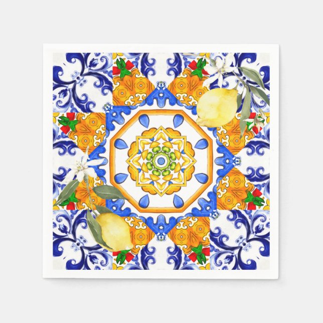 Sicilian style,lemons,majolica  napkin (Front)