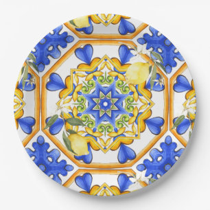 Sicilian style,lemons,majolica paper plate