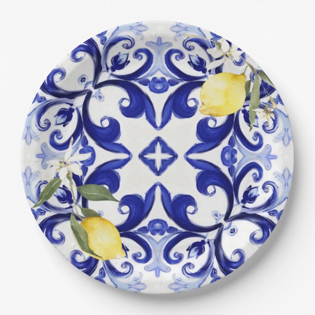 Sicilian style,lemons,majolica  paper plate (Front)