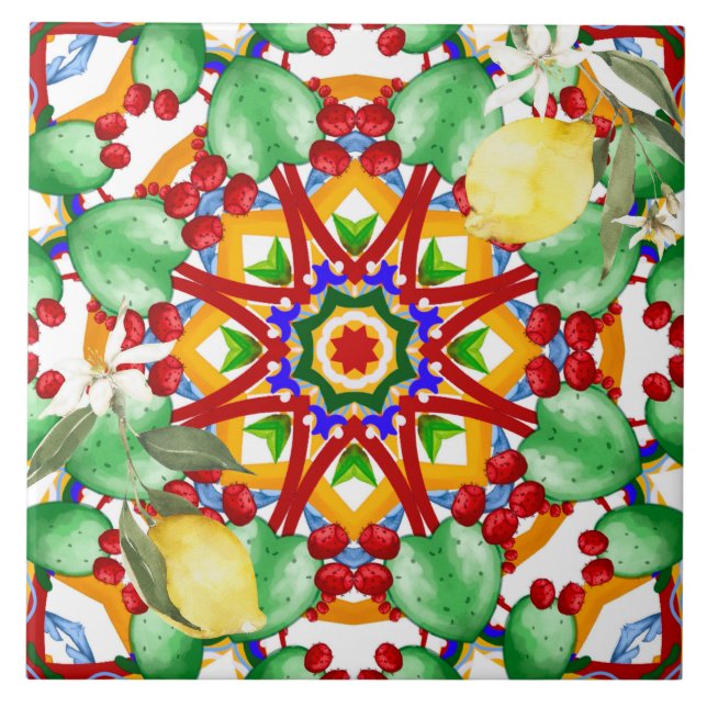 Sicilian style,lemons,majolica  tile (Front)