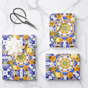 Sicilian style,lemons,majolica wrapping paper sheet