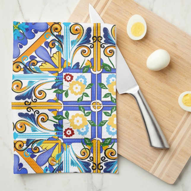 Sicilian style,majolica,lemons         kitchen towel (Quarter Fold)
