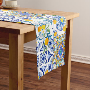 Sicilian style,majolica,lemons   short table runner