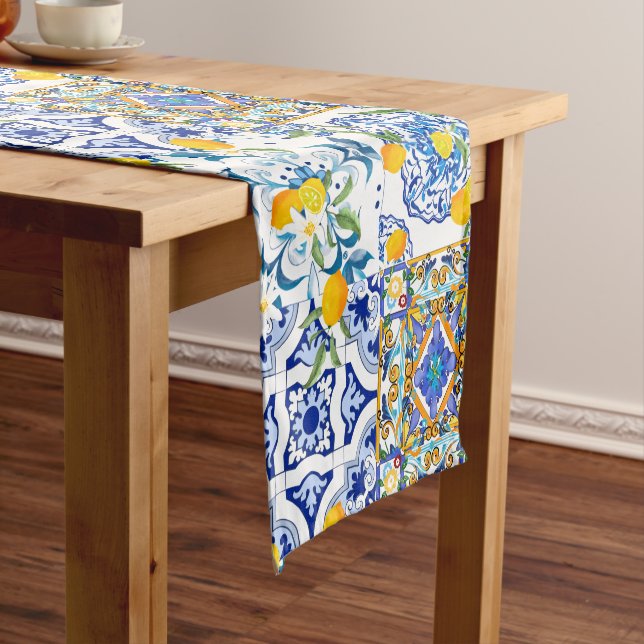 Sicilian style,majolica,lemons   short table runner (In Situ)