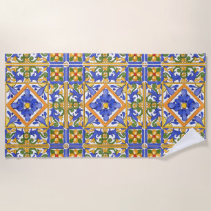 Sicilian style,majolica,summer,colourful pattern  beach towel