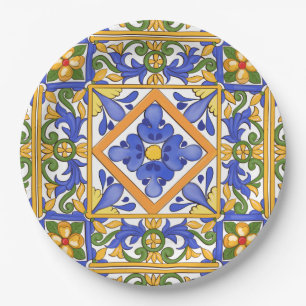 Sicilian style,majolica,summer,colourful pattern   paper plate