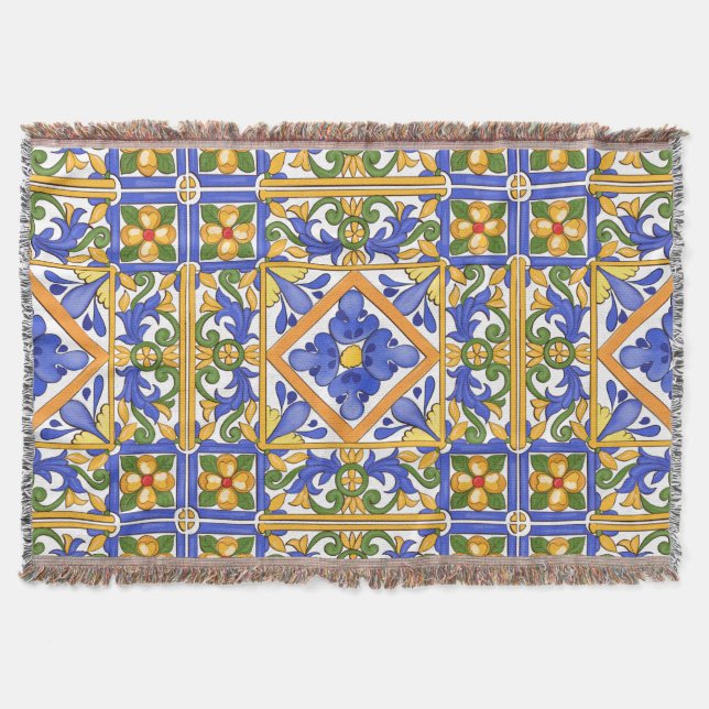 Sicilian style,majolica,summer,colourful pattern  throw blanket (Front)