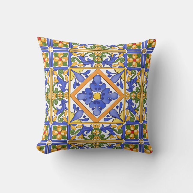 Sicilian style,majolica,summer,colourful pattern  throw pillow (Front)