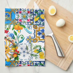 Sicilian style,summer art,lemons  apron kitchen towel