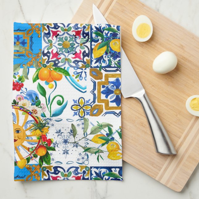 Sicilian style,summer art,lemons  apron kitchen towel (Quarter Fold)