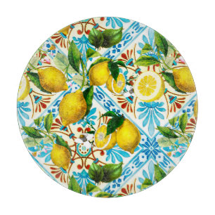 Sicilian style,summer art ,lemons Cutting Board