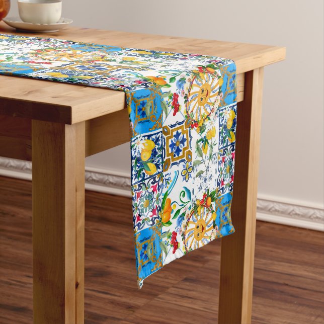 Sicilian style,summer art,lemons    long table runner (In Situ)