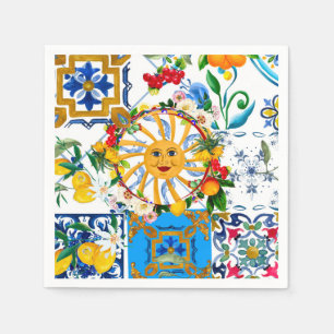 Sicilian style,summer art,lemons napkin