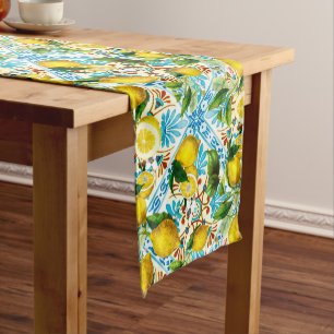  Sicilian style,summer art ,lemons  Short Table Runner