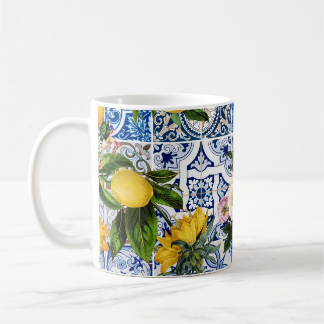 Sicilian style tiles with flowers and lemon coffee mug (Left)