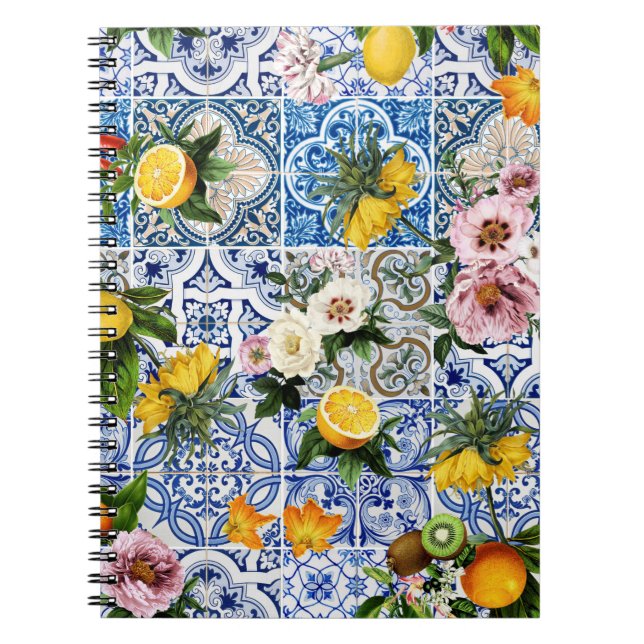 Sicilian style tiles with flowers and lemon  notebook (Front)