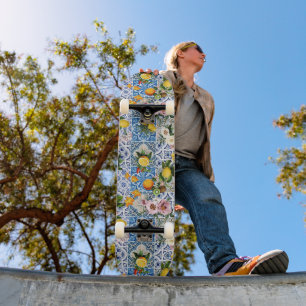 Sicilian style tiles with flowers and lemon skateboard