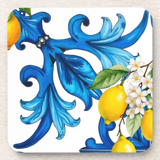 Sicilian,summer,lemon,mosaic,blue  coaster (Front)