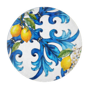 Sicilian,summer,lemon,mosaic,blue cutting board