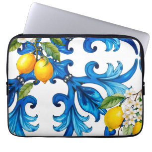 Sicilian,summer,lemon,mosaic,blue  laptop sleeve