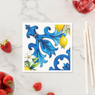 Sicilian,summer,lemon,mosaic,blue  napkin