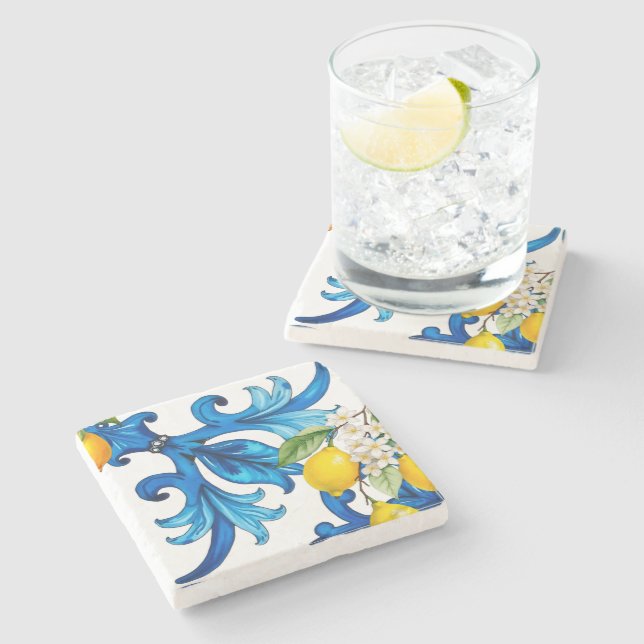 Sicilian,summer,lemon,mosaic,blue  stone coaster (Side)