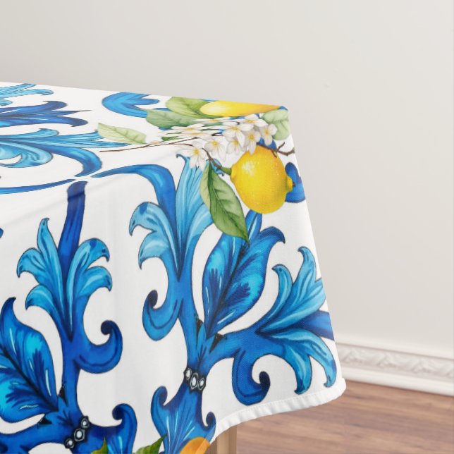 Sicilian,summer,lemon,mosaic,blue, Tablecloth (In Situ)