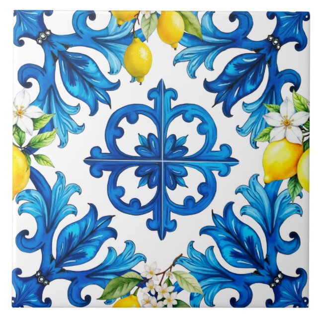 Sicilian,summer,lemon,mosaic,blue  tile (Front)