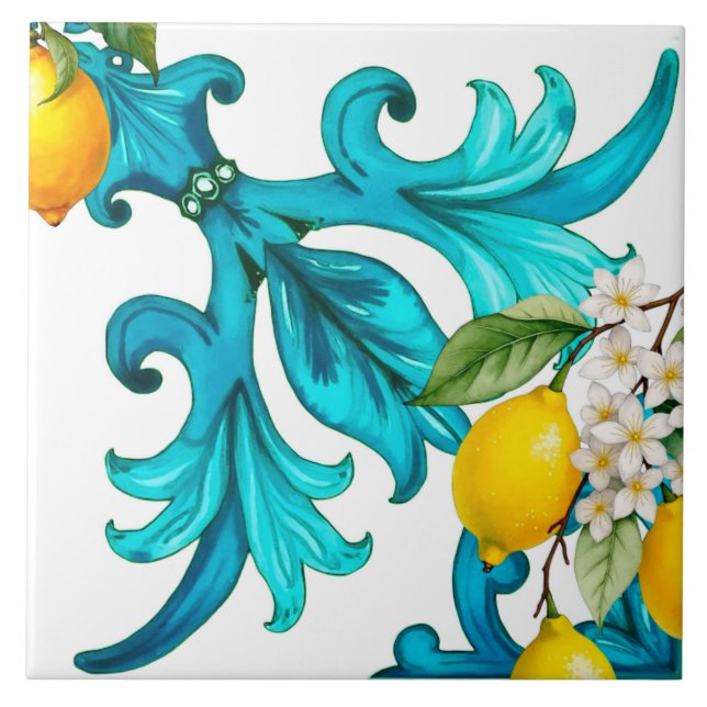 Sicilian,summer,lemon,mosaic,blue, Tile (Front)