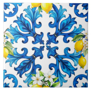 Sicilian,summer,lemon,mosaic,blue tile