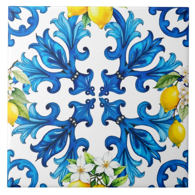 Sicilian,summer,lemon,mosaic,blue  tile (Front)