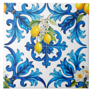 Sicilian,summer,lemon,mosaic,blue  tile