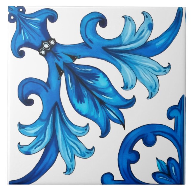 Sicilian,summer,lemon,mosaic,blue, Tile (Front)