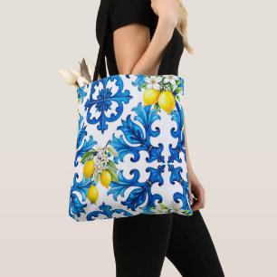 Sicilian,summer,lemon,mosaic,blue tote bag