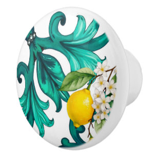 Sicilian,summer,lemon,mosaic,green, Ceramic Knob