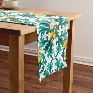 Sicilian,summer,lemon,mosaic,green, Medium Table Runner