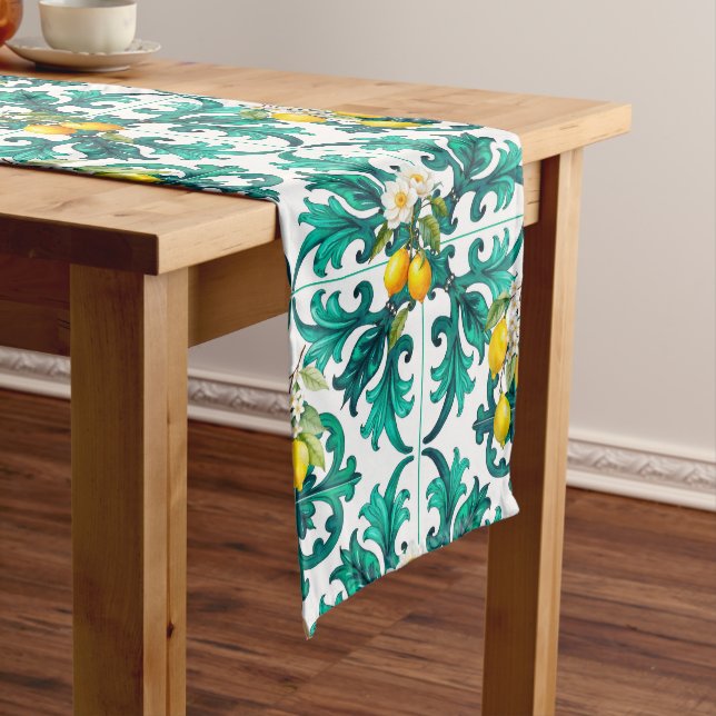 Sicilian,summer,lemon,mosaic,green, Medium Table Runner (In Situ)