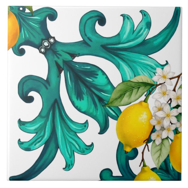 Sicilian,summer,lemon,mosaic,green, Tile (Front)