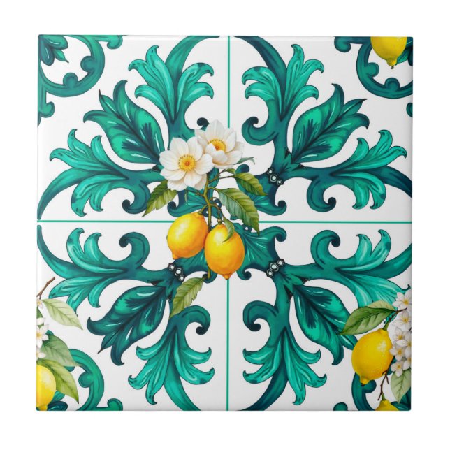 Sicilian,summer,lemon,mosaic,green, Tile (Front)