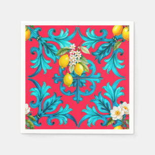 Sicilian,summer,lemon,mosaic,pink, Napkin