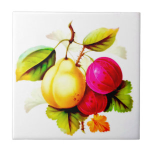 Sicilian Summer Spring Pear and Plum Fruits Tile