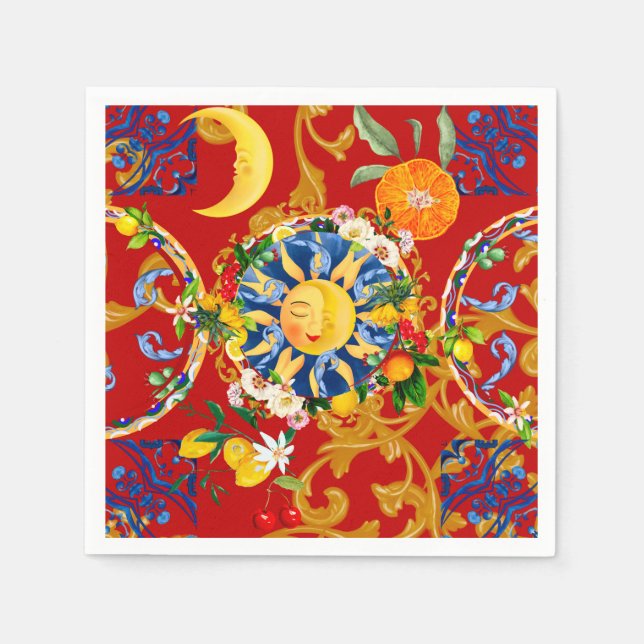 Sicilian sun,half moon,summer,majolica,lemon art, napkin (Front)