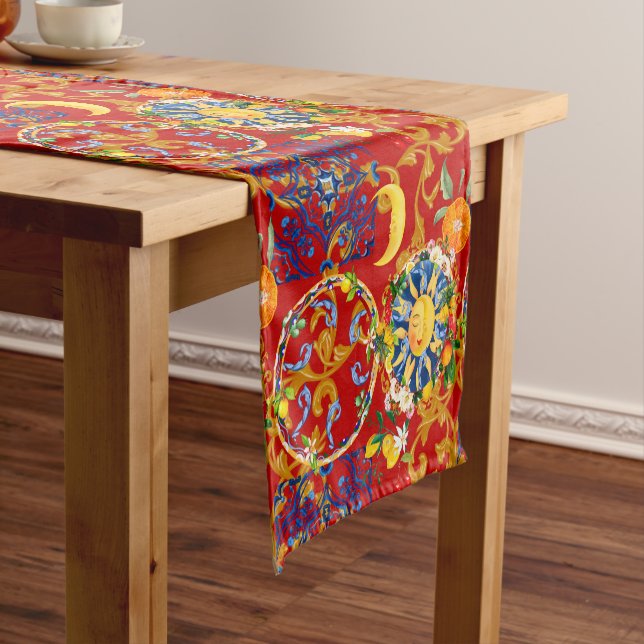 Sicilian sun,half moon,summer,majolica,lemon art, short table runner (In Situ)