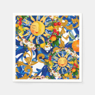 Sicilian sun,half moon,summer,majolica,lemon, napkin