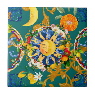 Sicilian sun,half moon,summer,majolica,lemon, tile